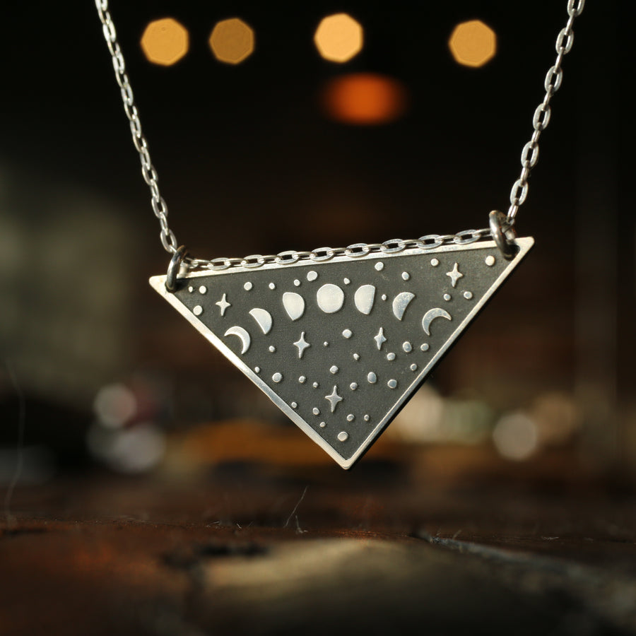 Moon Phases Triangle Necklace