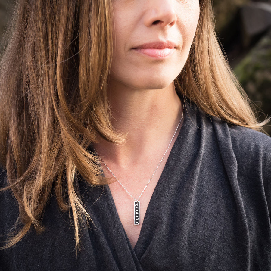 Starry Moon Phases Skinny Bar Necklace